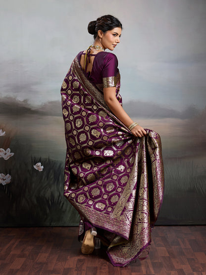 Anaita Purple Silk Blend Woven Saree With Blouse