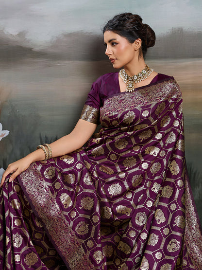 Anaita Purple Silk Blend Woven Saree With Blouse