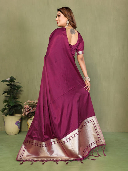 Anaita Purple Zari Weaving Work Satin Silk Saree With Blouse