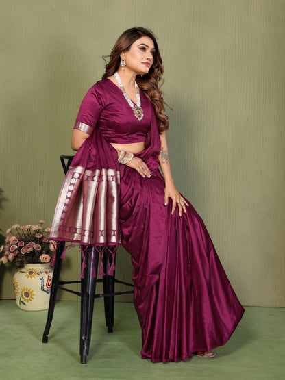 Anaita Purple Zari Weaving Work Satin Silk Saree With Blouse