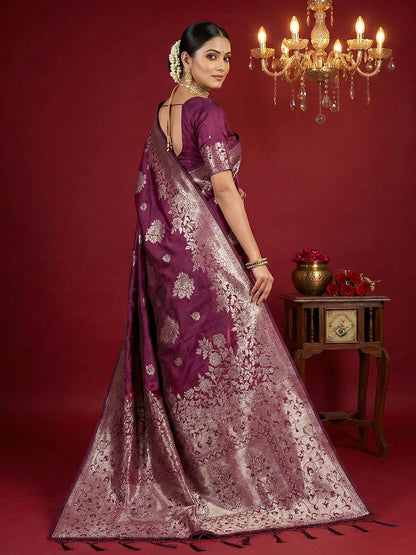 Anaita Purple Silk Blend Woven Saree With Blouse