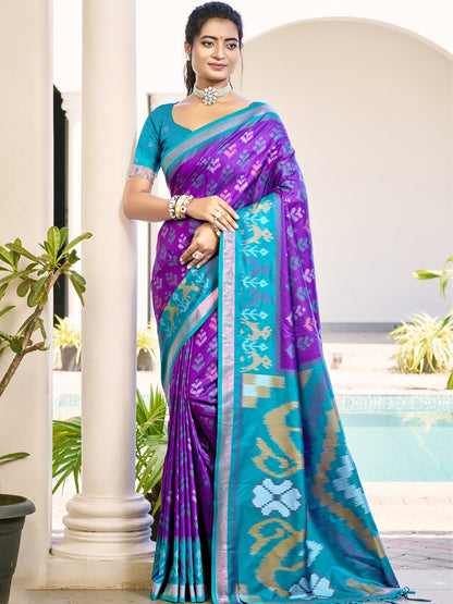 Anaita Purple Silk Saree With Blouse Piece