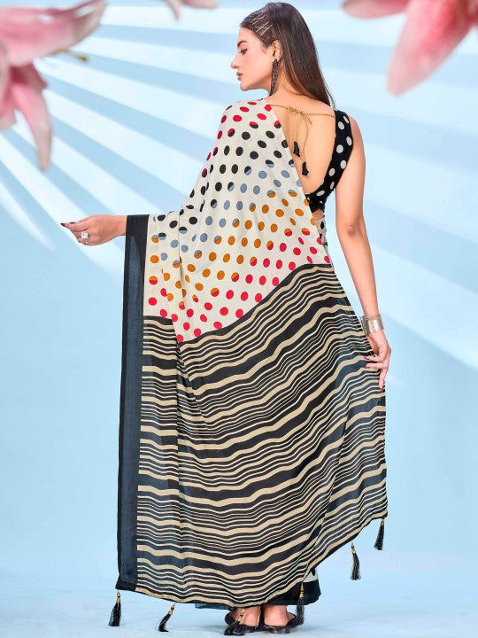 Tikhi Imli Polka Dot Satin Ready To Wear Saree With Blouse Piece