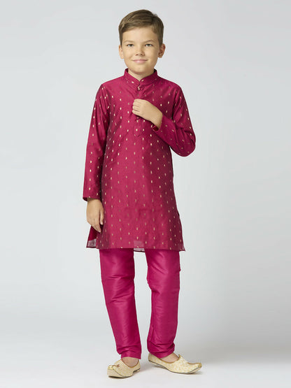 Joban Fashion Kids Island Full Sleeves Chanderi Kurta, Pyjama Set with Traditional Butta Work - Purple