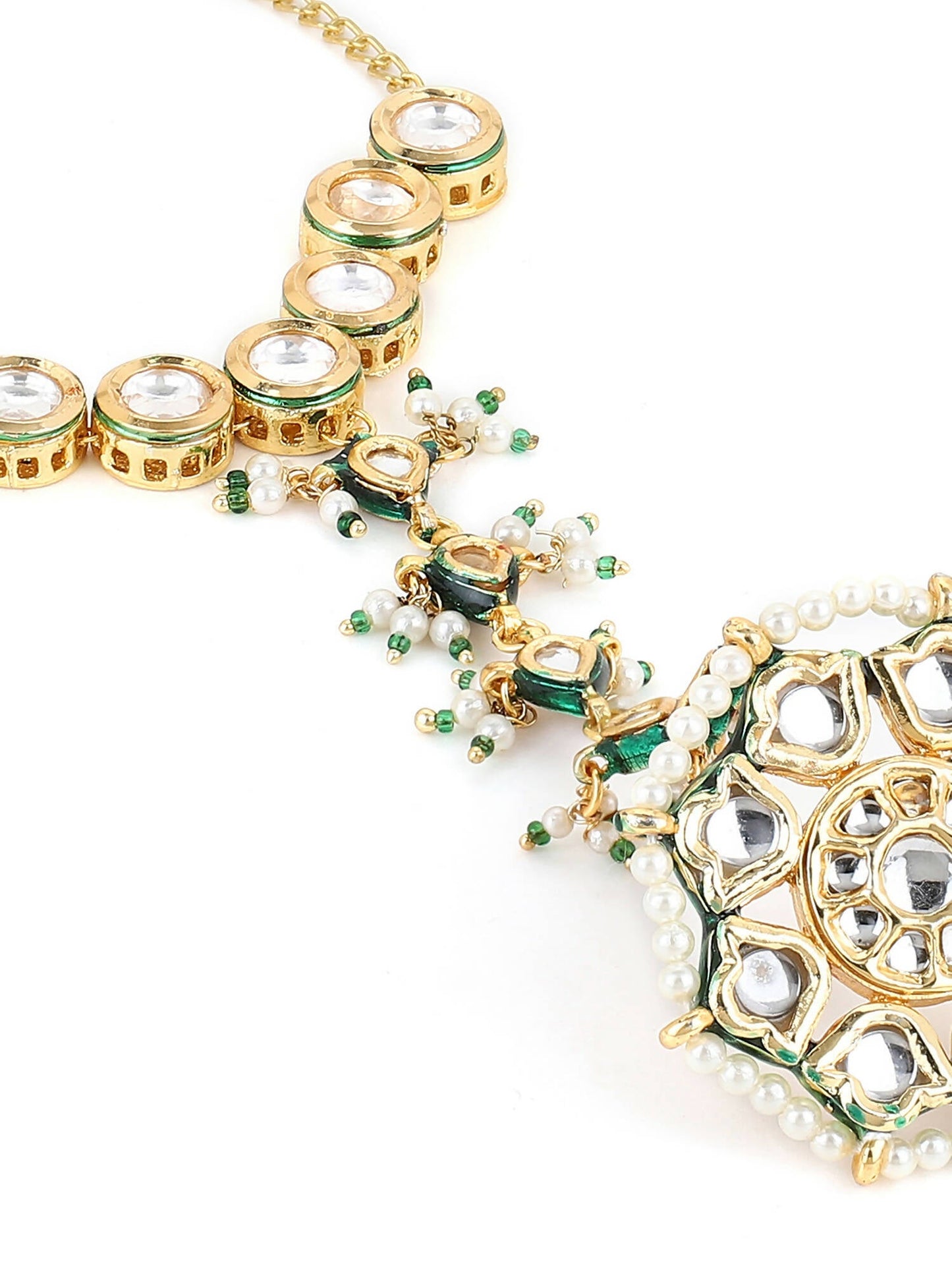 Women's Gold-Toned White Brass Kundan Gold-Polished Link Bracelet - Ruby Raang