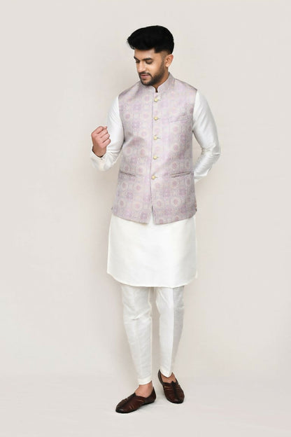 Joban Fashion White Colored Art Silk Fabric Kurta, Jacket With Straight Fit Pant
