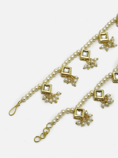 White Gold-Toned Plated Kundan Anklets Set Of 2 - Ruby Raang
