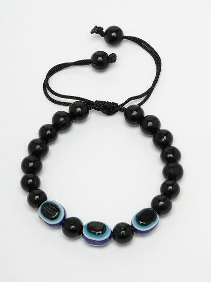 NVR Women & Men Black Evil Eye Rakhi With Roli Chawal