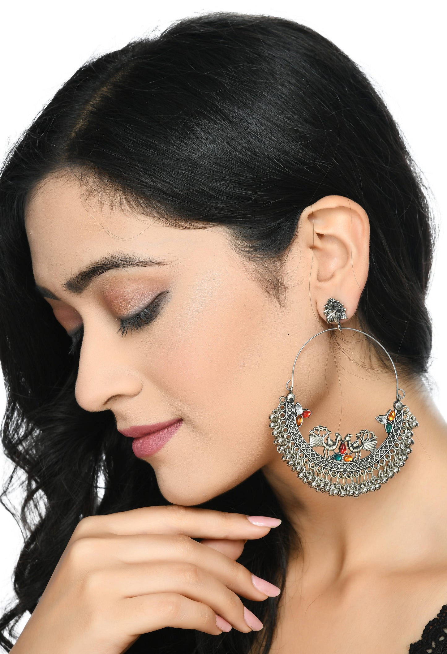 Mominos Fashion Johar Kamal Beautiful Peacock Design Chandbali Earrings