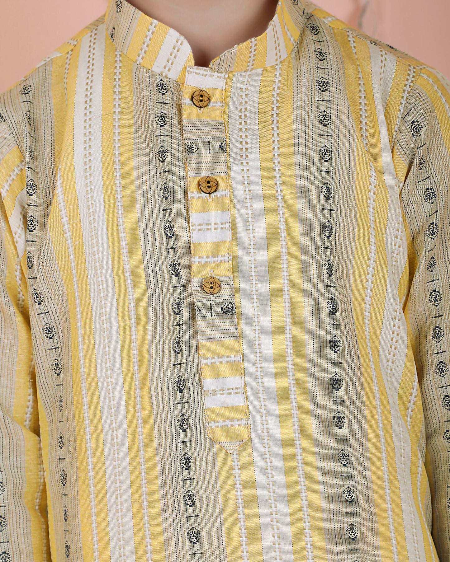 Joban Fashion Kids Island Cotton Full Sleeves Striped Kurta and Pyjama- Yellow