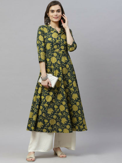Miravan Women's Pure Cotton Floral Printed Anarkali Kurtas