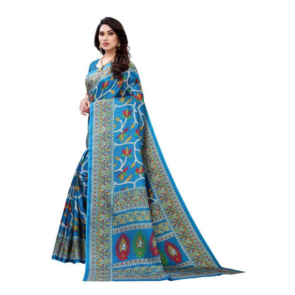 Vamika Printed Jute Silk Blue Saree (Rishika Blue)