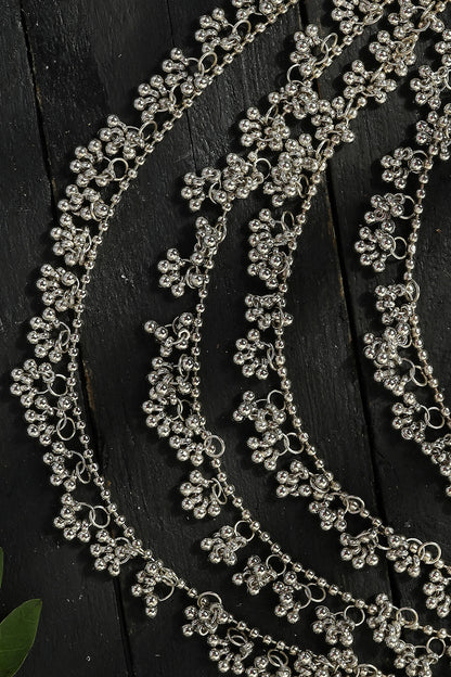 Mominos Fashion Johar Kamal Oxidised Silver-Plated Brass Finish Ghungroo Necklace with Earrings For Women