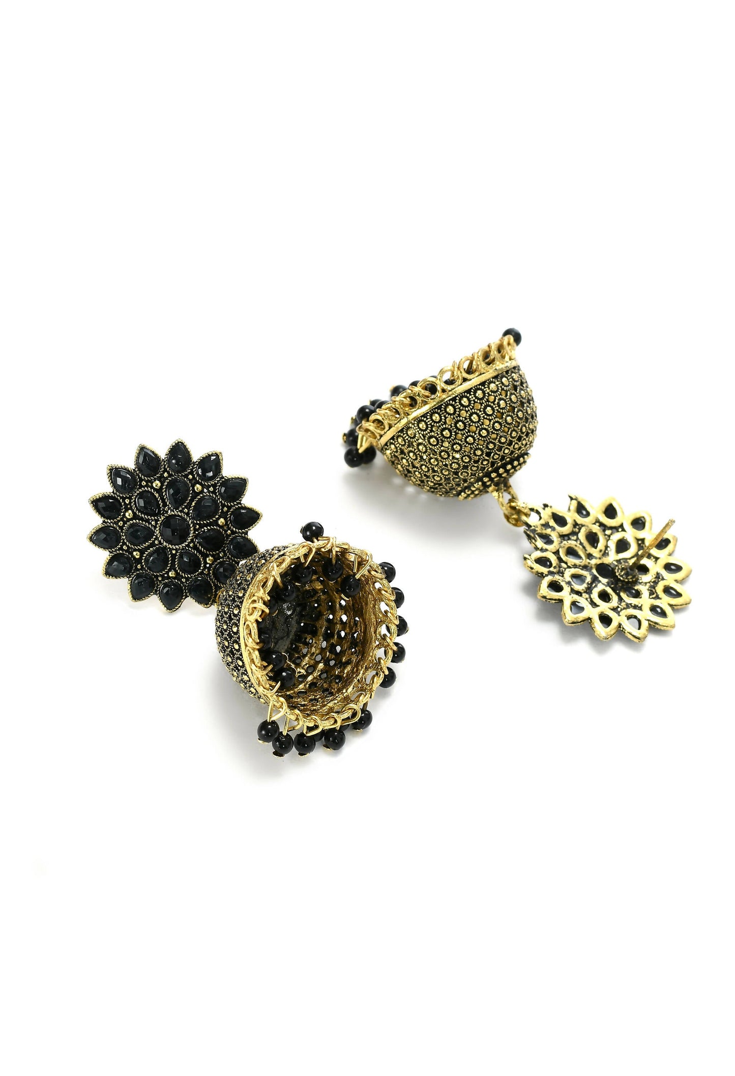Mominos Fashion Joharkamal Kundan work Jhumka with Black Beads