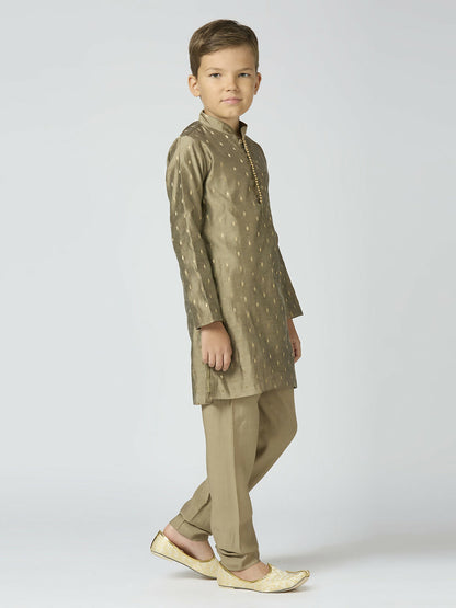 Joban Fashion Kids Island Full Sleeves Chanderi Kurta, Pyjama Set with Traditional Butta Work - Grey