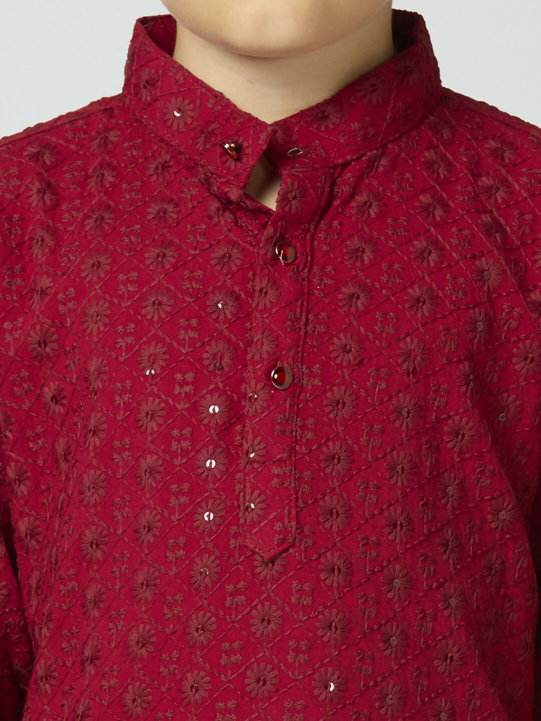 Joban Fashion Kids Island Full Sleeves Cotton Kurta and Pyjama Set with Sequin work - Maroon