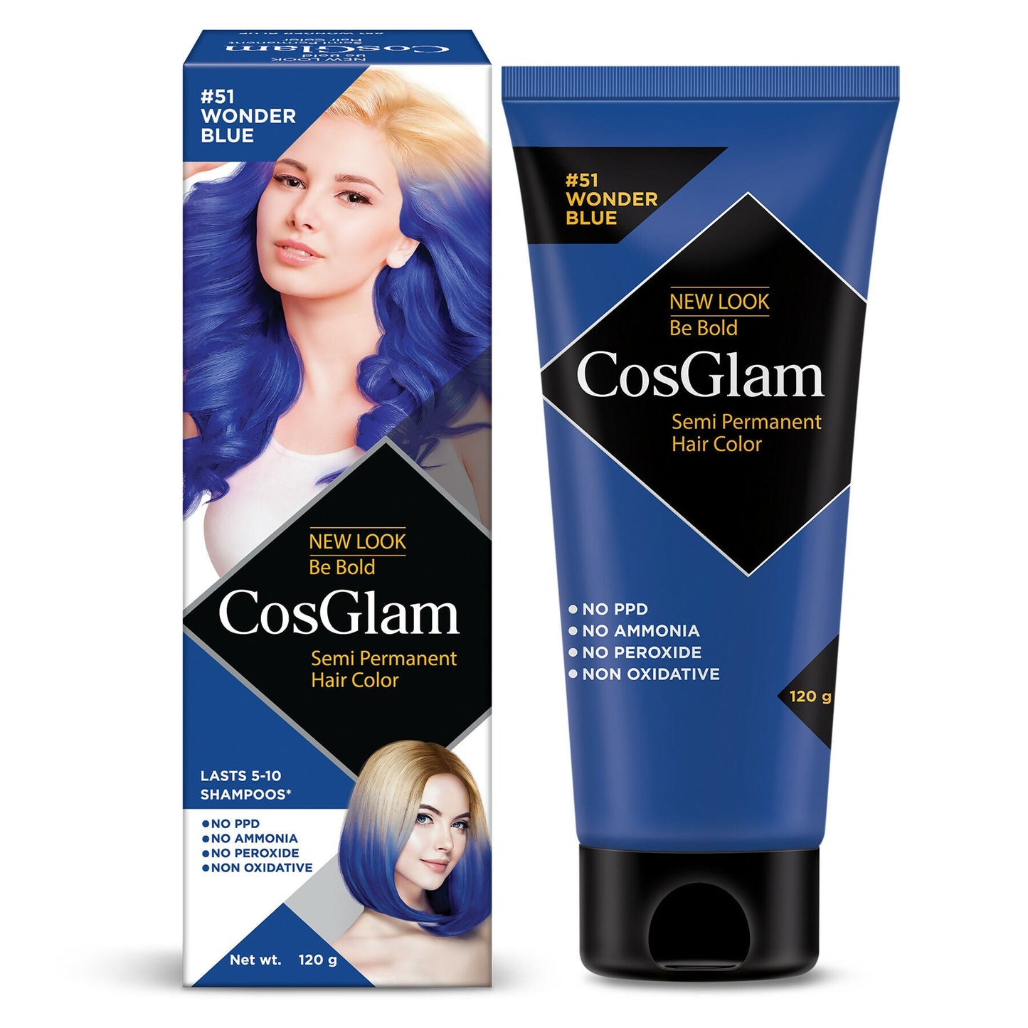 Cosglam Semi Permanent Hair Color for Women & Men (#51 Wonder Blue)