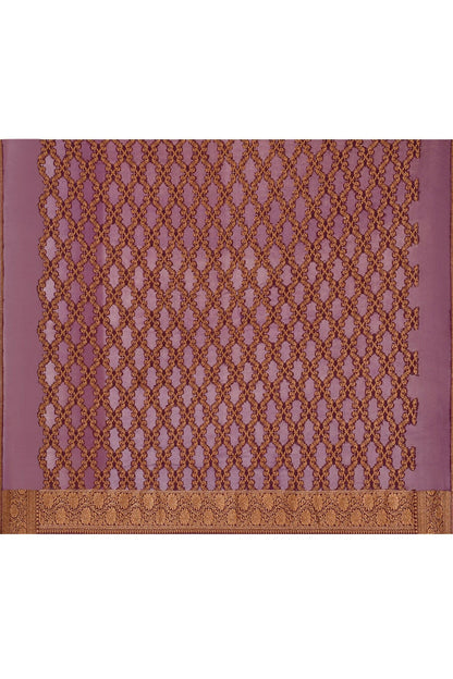 Joban Fashion Plum Purple Crepe Chiffon Pure Handloom Banarasi Silk Saree