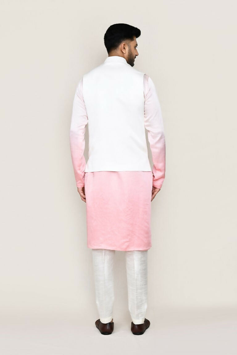 Joban Fashion White Colored Art Silk Fabric Kurta, Jacket With Straight Fit Pant