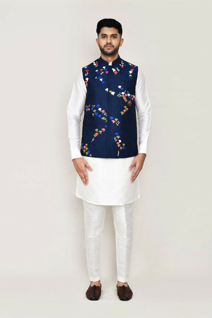 Joban Fashion White Colored Art Silk Fabric Kurta, Jacket With Straight Fit Pant