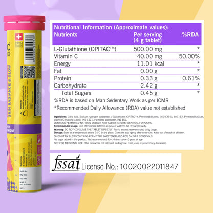 Chicnutrix Glow 500mg Effervescent Tablets - Black Currant Flavour Antioxidants For Clear, Glowing Skin