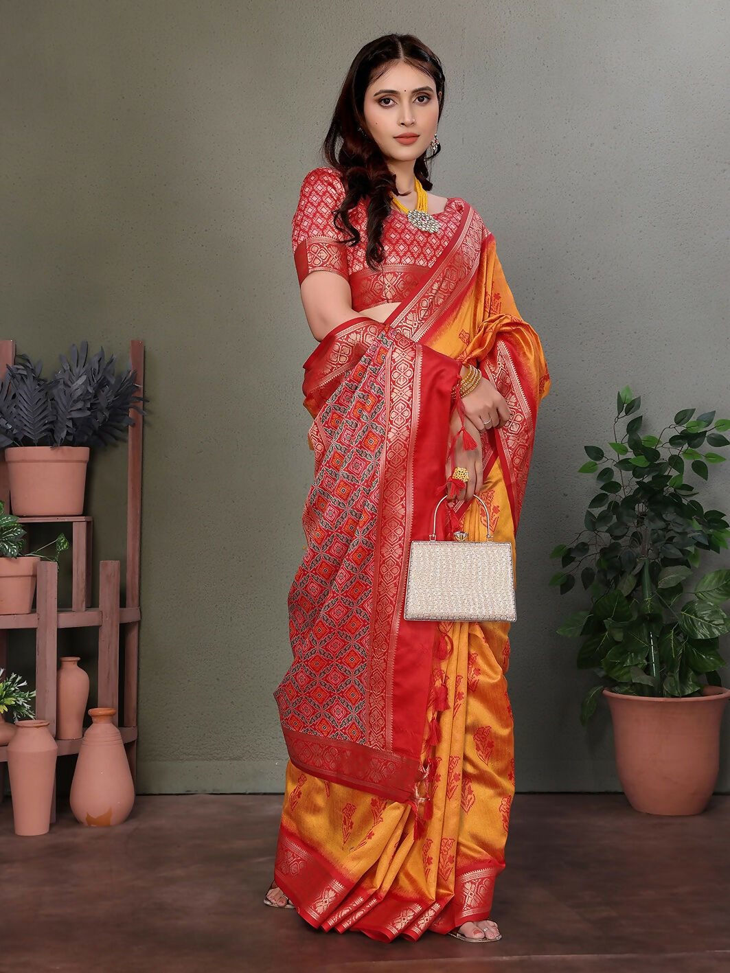 Joban Fashion Orange Woven Design Banarasi Silk Sarees