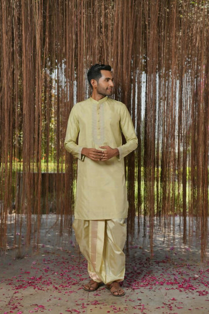 Olive Kanjivaram Machien Embroidered Pattu Set by Hilo Design