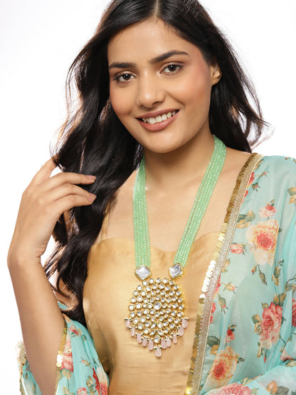 Gold-Toned Green Brass Gold-Polished Necklace - Ruby Raang