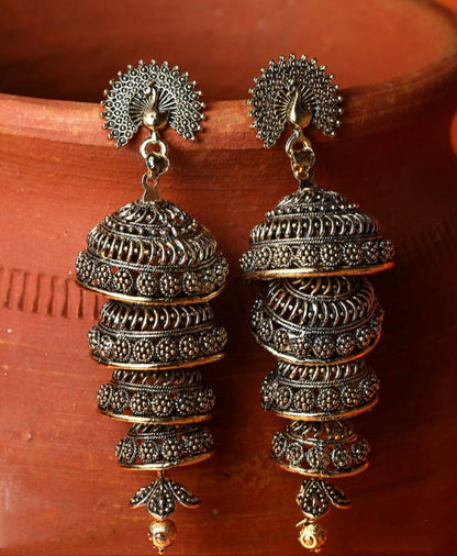 Mominos Fashion Peacock design Golden colour Earrings