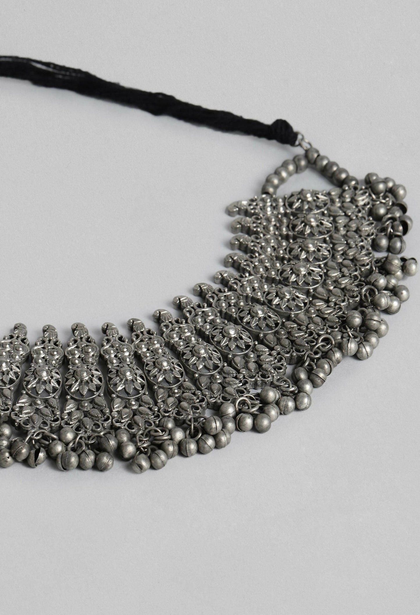 Mominos Fashion Johar Kamal Oxidised Silver-Plated Brass Finish Temple Jewellery with Earrings For Women