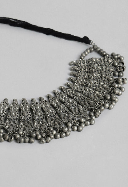 Mominos Fashion Johar Kamal Oxidised Silver-Plated Brass Finish Temple Jewellery with Earrings For Women
