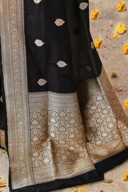 Joban Fashion Black Pure Katan Pure Handloom Banarasi Silk Saree