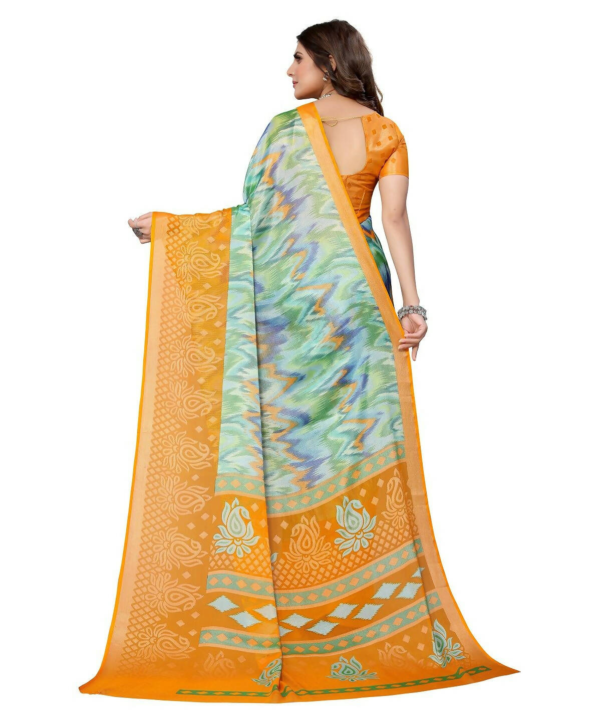 Vamika Green Chiffon Brasso Bollywood Style Woven Saree (KARUNA YELLOW)