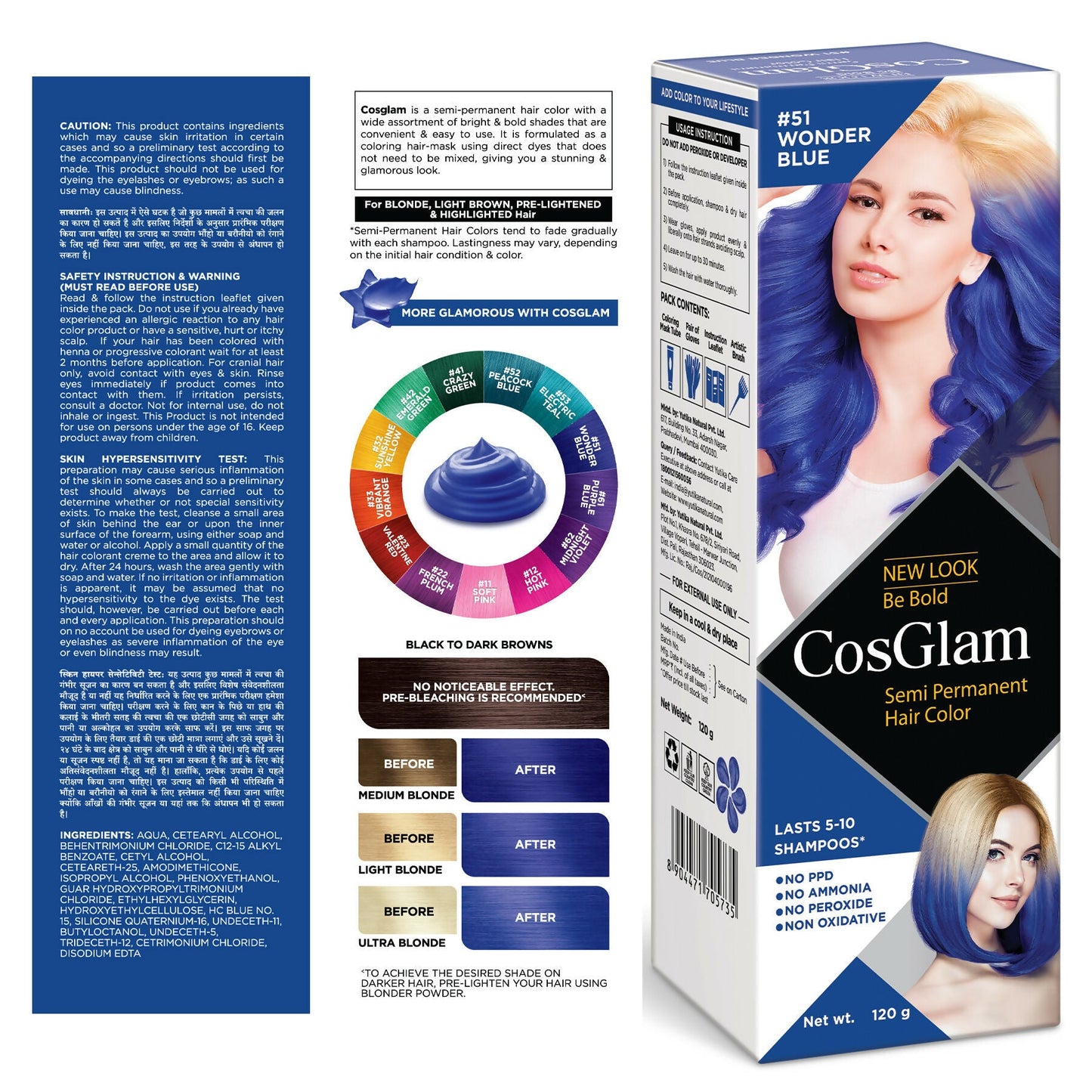 Cosglam Semi Permanent Hair Color for Women & Men (#51 Wonder Blue)