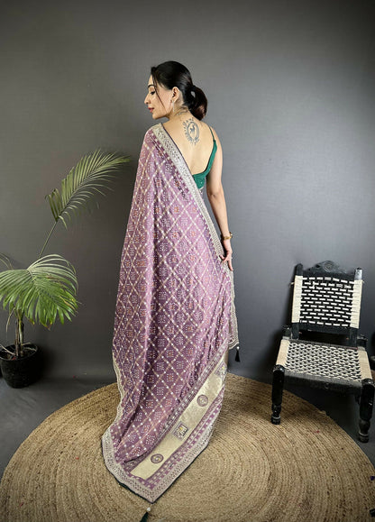 Joban Fashion Lavender Bandhej Bandhani Vichitra Silk Bandhani Prints Saree