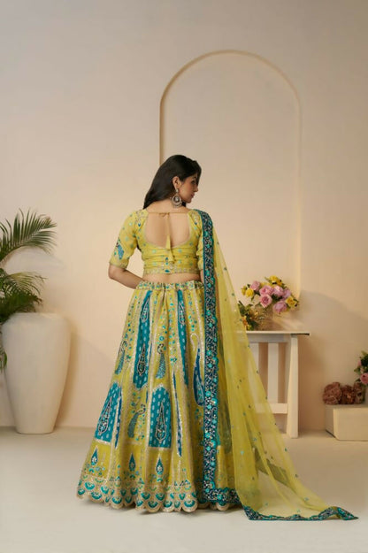Kesar Fab Yellow Banarasi Silk Embroidered Lehenga