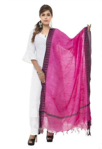 Mominos Fashion Moeza Cotton Black Temple Border Pink Dupatta