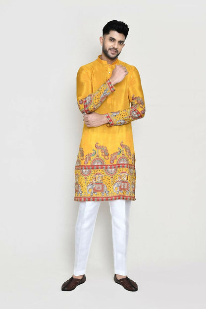 Joban Fashion White Colored Rayon Based With Digital & Sequence Work Fabric Kurta,Straight Fit Pant