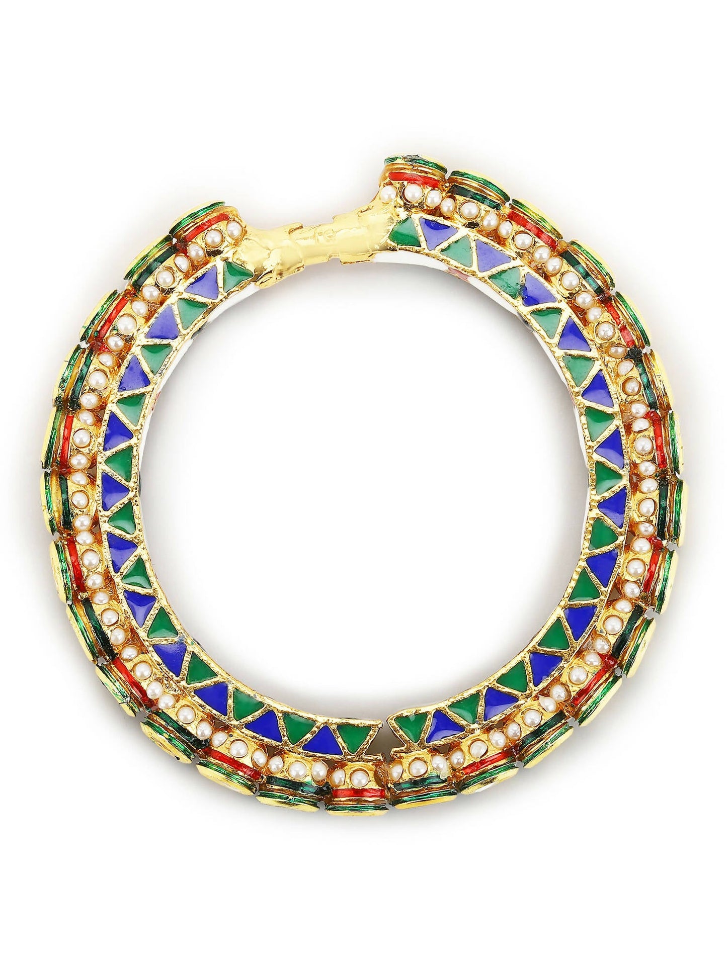 Gold-Polished Stone Studded Meenakari Bangle - Ruby Raang