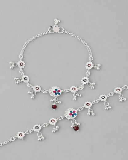 VOJ Set of 2 Stone Studded Circular Shaped Traditional Anklet