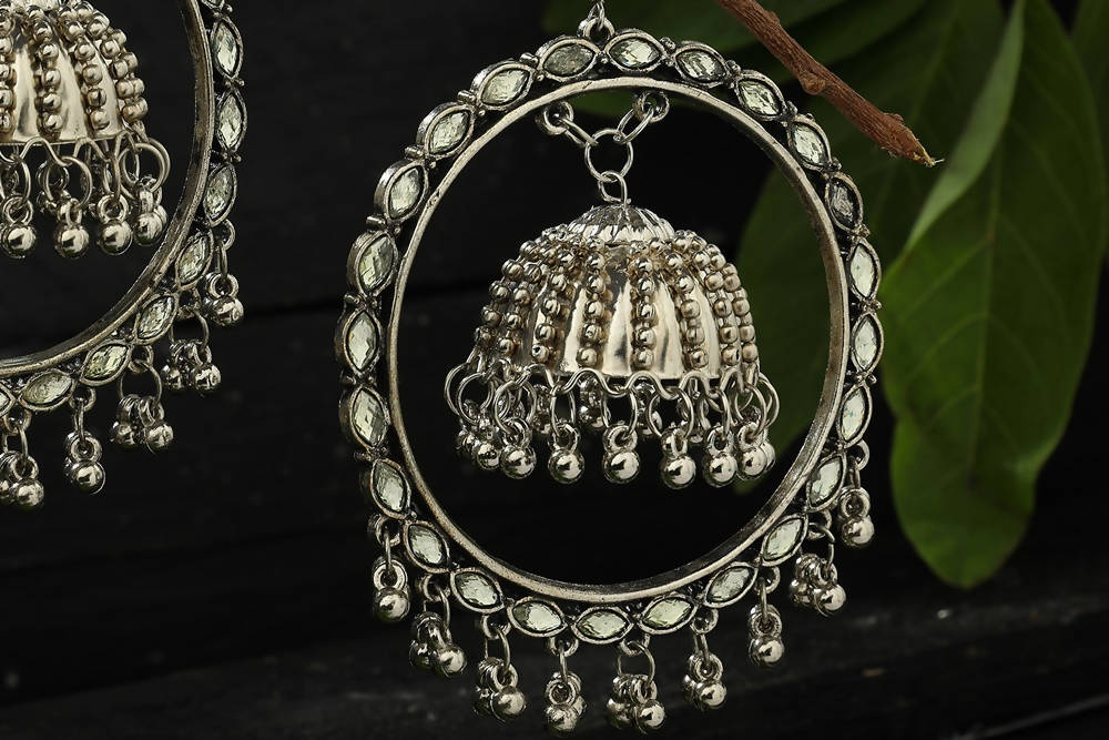 Mominos Fashion Johar Kamal Silver Earrings With Kundan Work Jhumkas