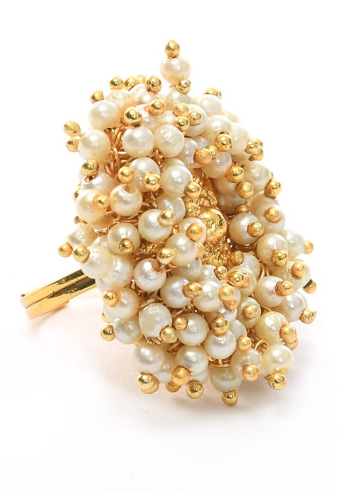 Mominos Fashion Gold-Polished with Pearls Ring