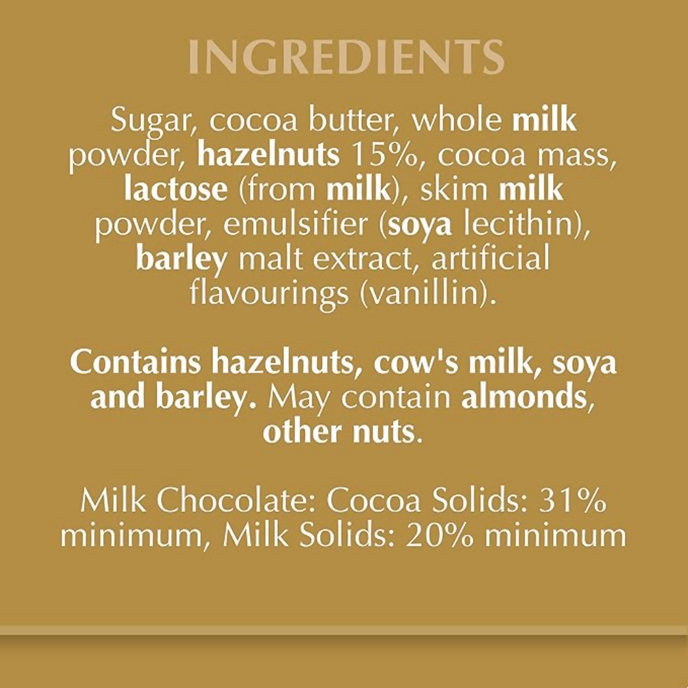 Lindt Gold Tab Chocolate with Hazelnut