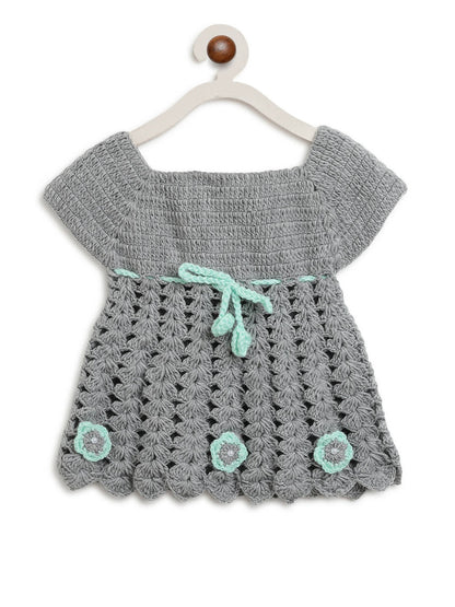 ChutPut Hand knitted Crochet Maharani Wool Dress For Baby Girls - Green