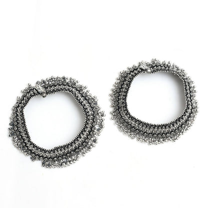 Mominos Fashion Kamal Johar Oxidised Silver Heavy Design Anklets