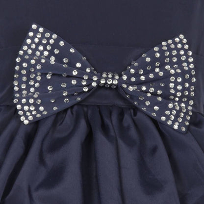 Asmaani Baby Girl's Navy Blue Color Satin Knee Length Frock (AS-DRESS-22015)