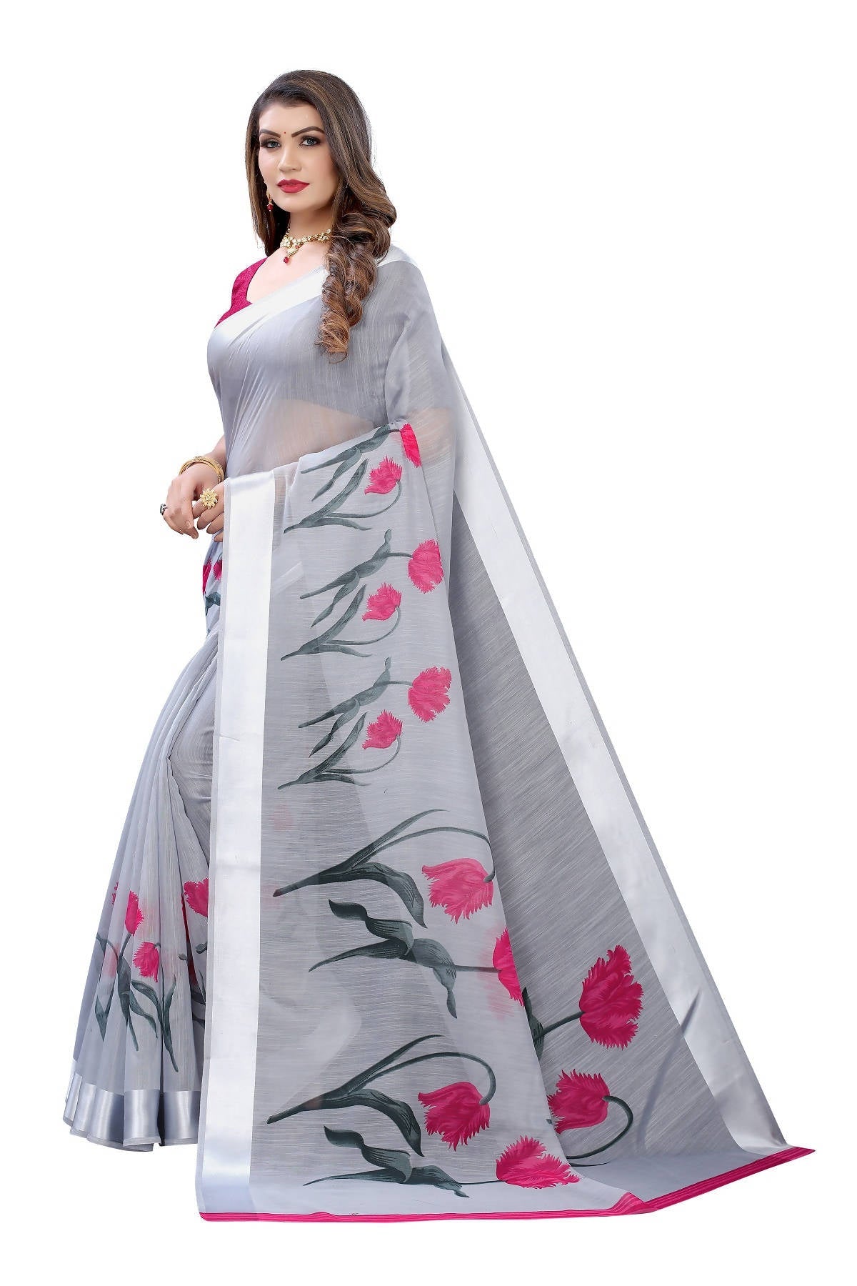Vamika Grey Linen Satin Patta Saree (VANI GREY)