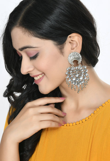 Mominos Fashion Johar Kamal Silver Color Base With Kundan Earrings