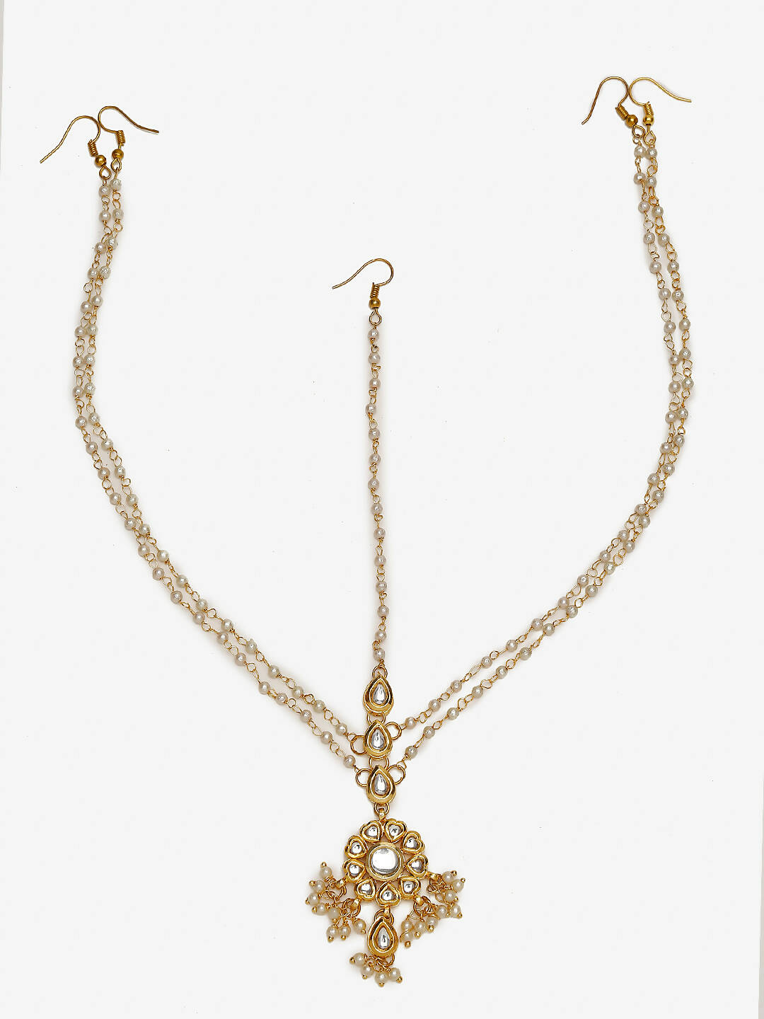 Gold-Polished White Kundan Studded Matha Patti - Ruby Raang