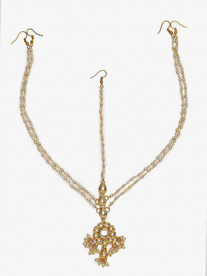 Gold-Polished White Kundan Studded Matha Patti - Ruby Raang